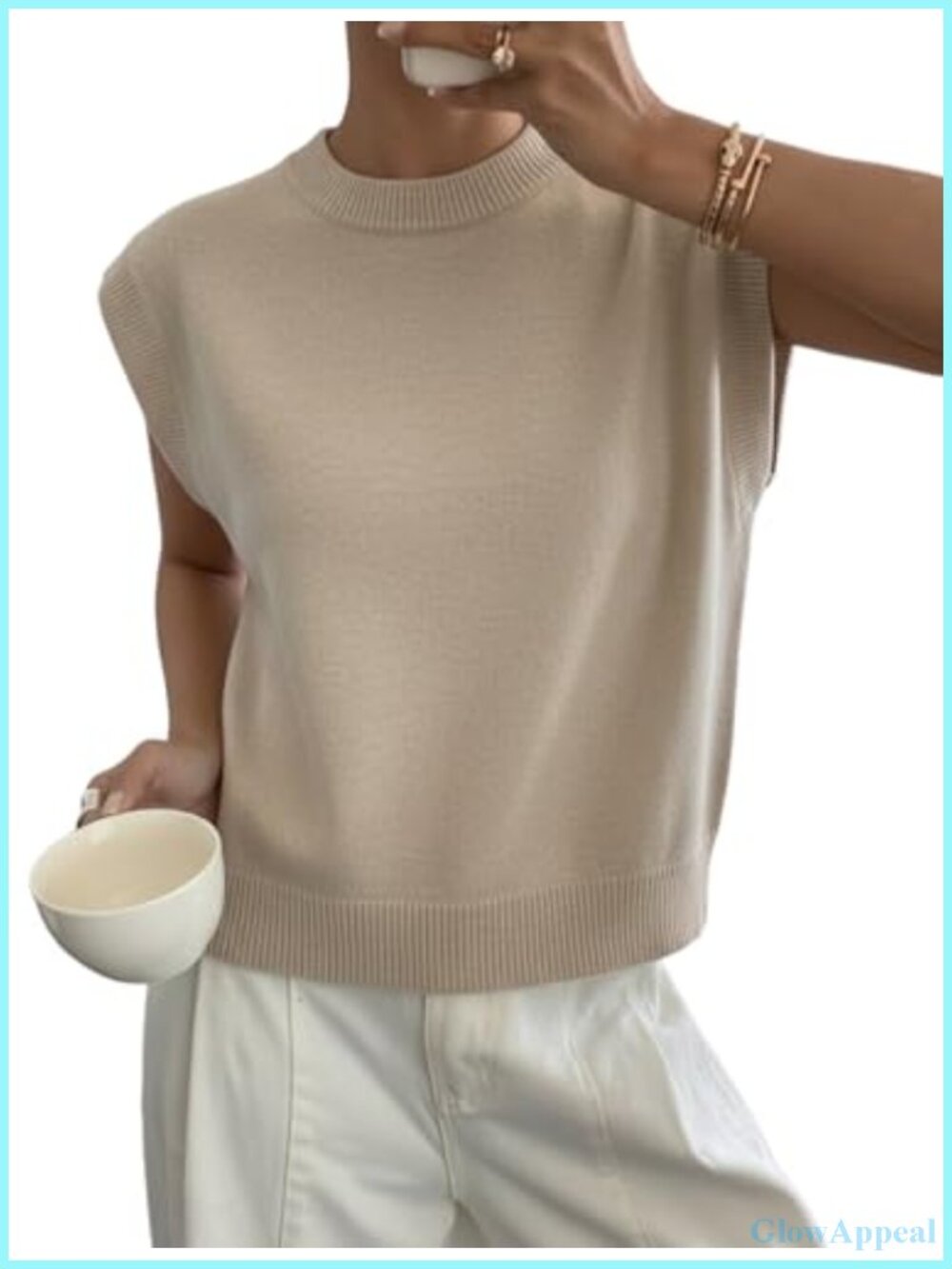 Cap Sleeve Mock Neck Ribbed Knit Sweater Vest